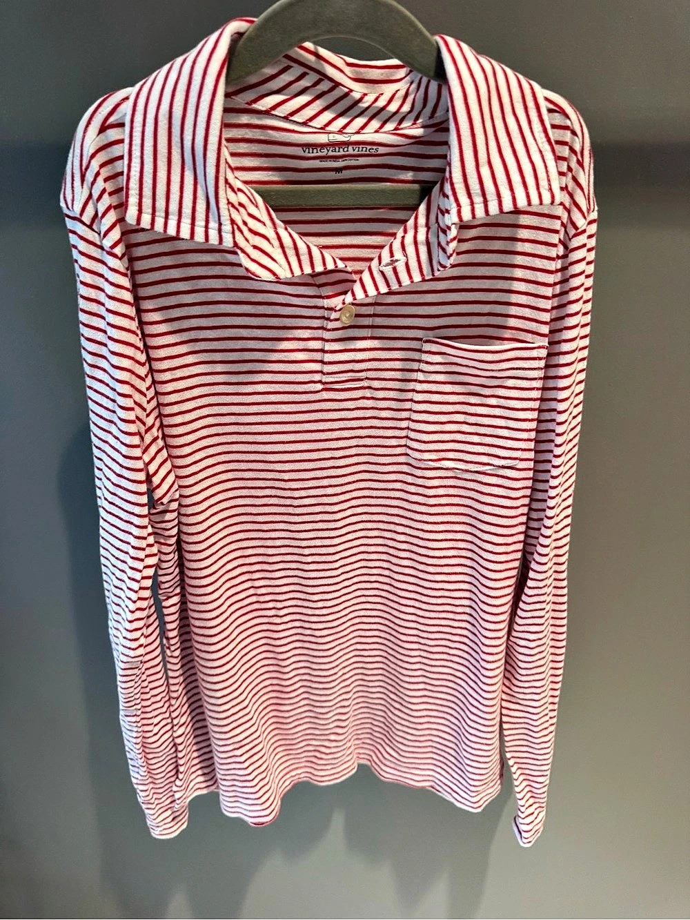 Vineyard Vines Boy’s Red White Striped Long Sleeve Polo Shirt M